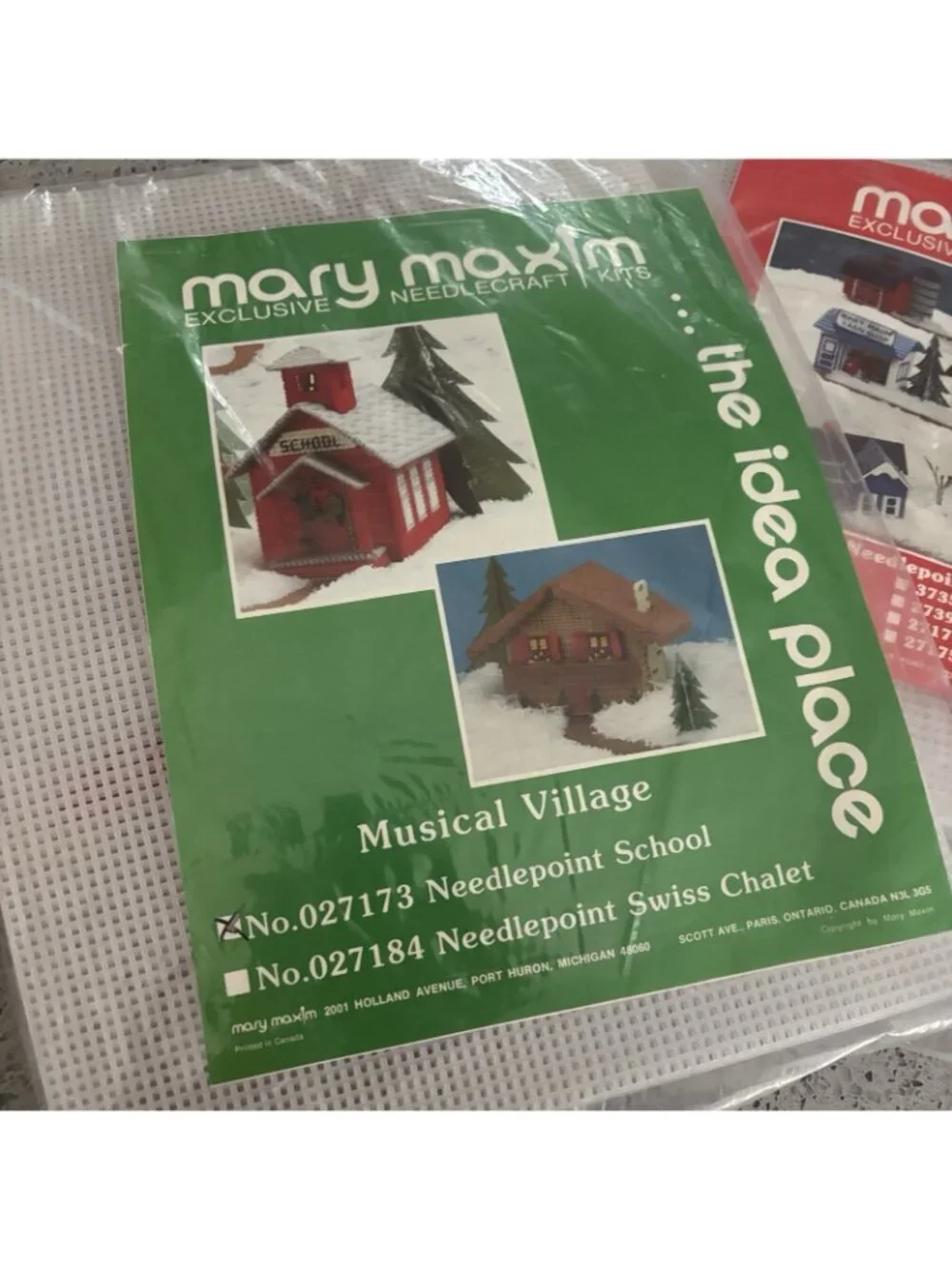 2 Vintage New Mary Maxim Plastic Canvas Musical Village Kit Christmas Craft